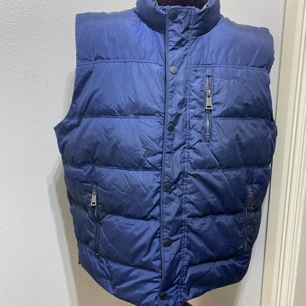 Orvis Mens Down Puffer Vest X-LARGE Navy Full Zip Duck Down Feathers Insulated